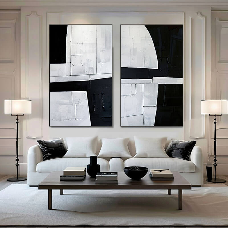 Black and White Abstract Canvas Art Set of 2 - Broken Window - Hues Art Lab