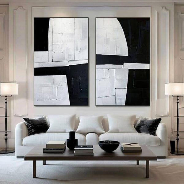 Black and White Abstract Canvas Art Set of 2 - Broken Window - Hues Art Lab