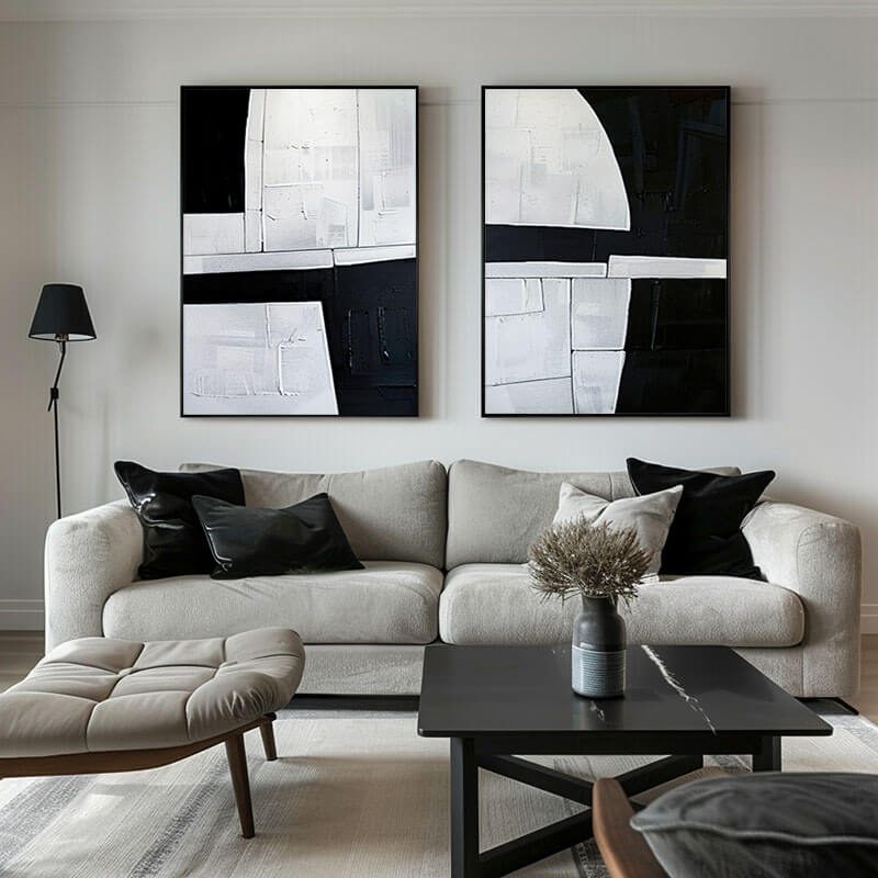 Black and White Abstract Canvas Art Set of 2 - Broken Window - Hues Art Lab