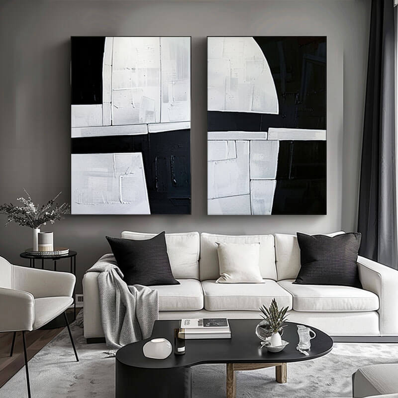 Black and White Abstract Canvas Art Set of 2 - Broken Window - Hues Art Lab