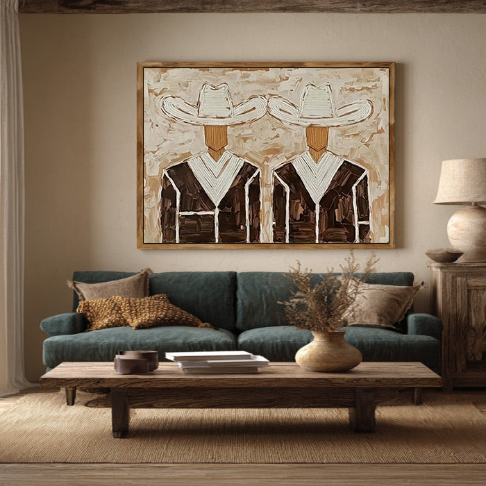 textured Western cowboy wall art in a coordinated modern interior