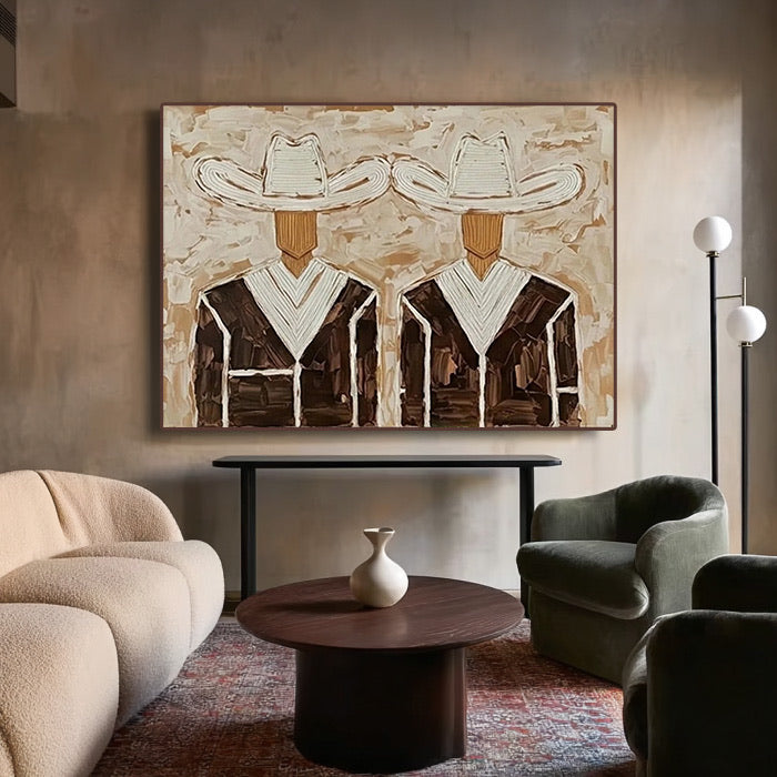 textured Western cowboy wall art in a coordinated modern interior