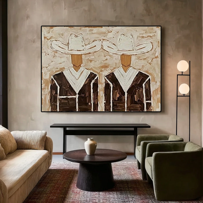 textured Western cowboy wall art in a coordinated modern interior