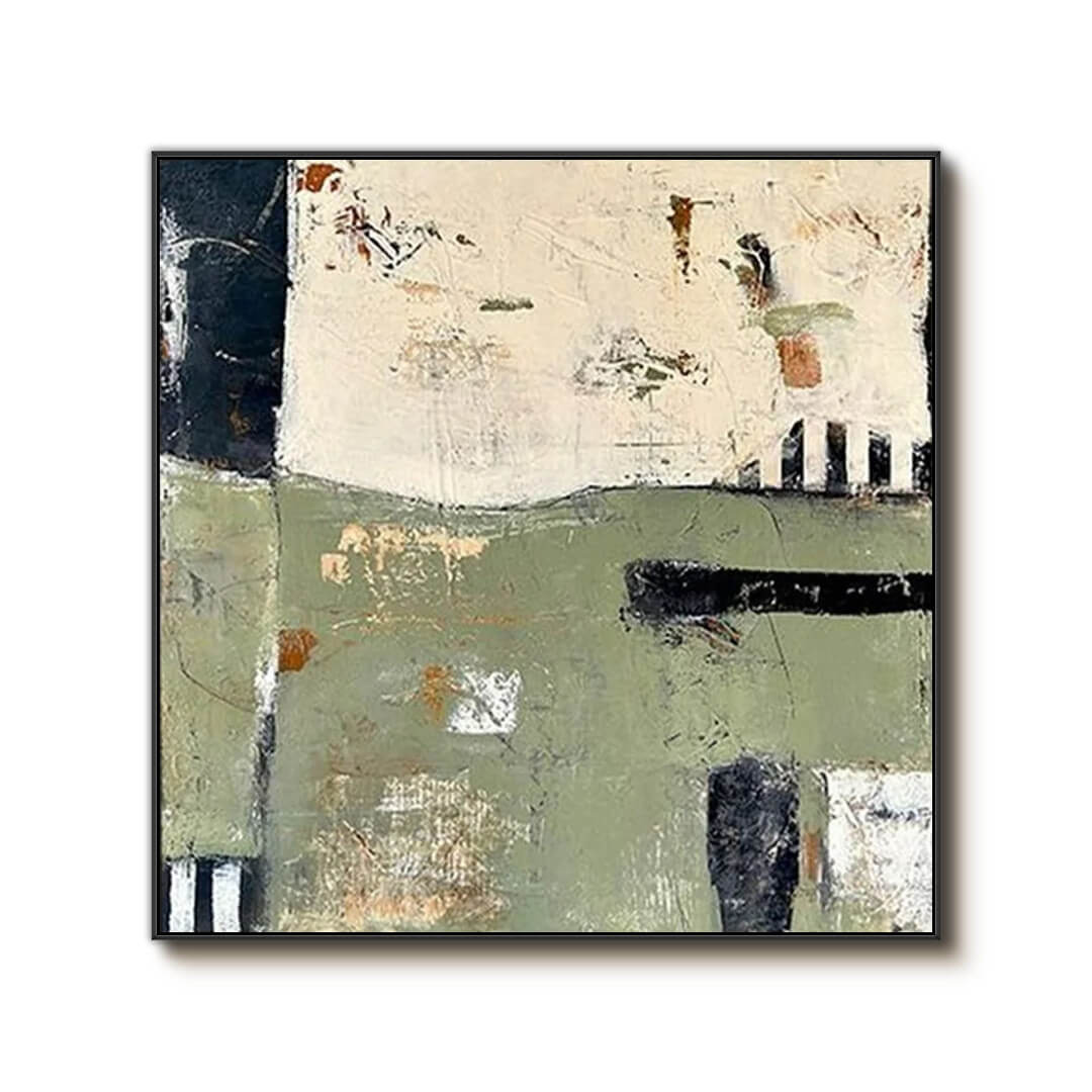 Contemporary Abstract Painting - Earthy Green and Neutral Tones - Choose to be Free - Hues Art Lab