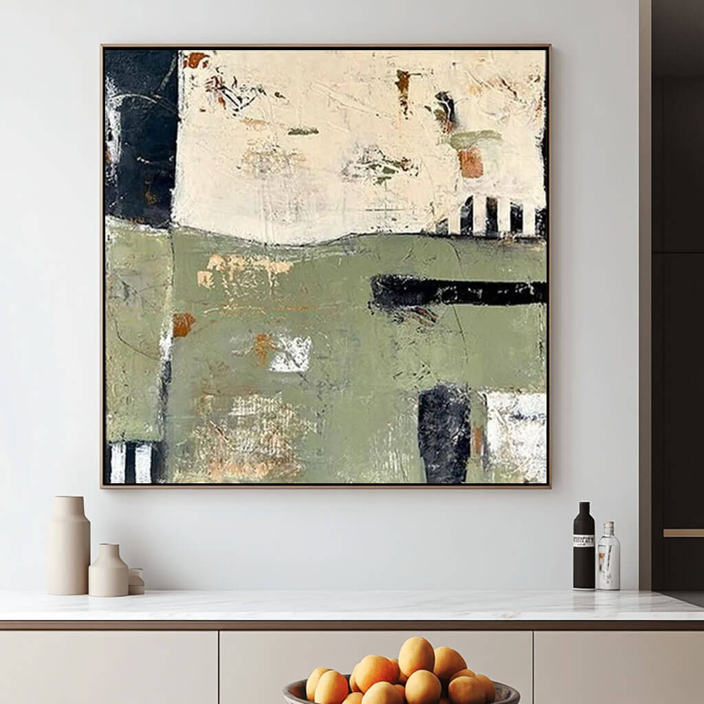 Contemporary Abstract Painting - Earthy Green and Neutral Tones - Choose to be Free - Hues Art Lab