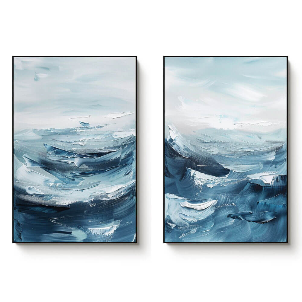 Original Abstract Canvas Art Set of 2 - Choppy Waters I - Hues Art Lab