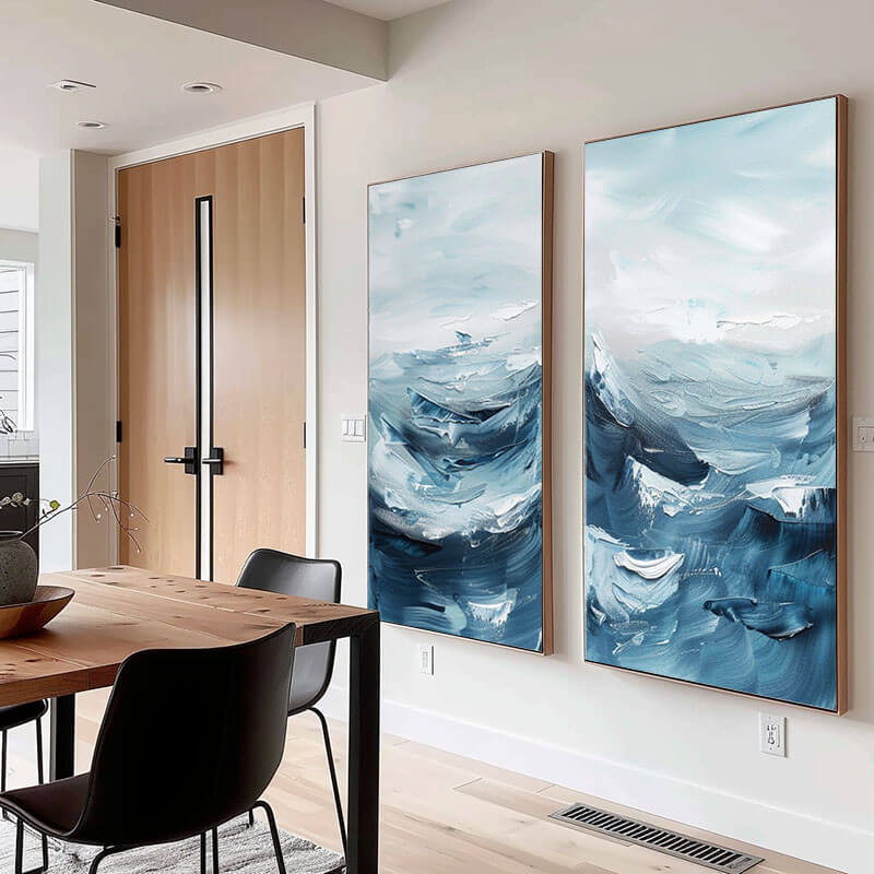 Original Abstract Canvas Art Set of 2 - Choppy Waters I - Hues Art Lab