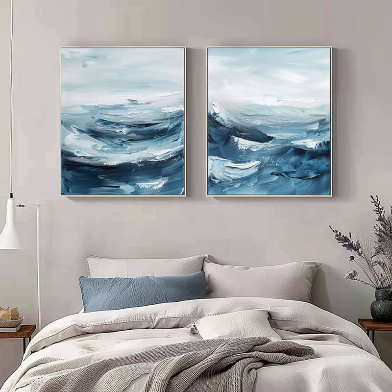 Original Abstract Canvas Art Set of 2 - Choppy Waters I - Hues Art Lab