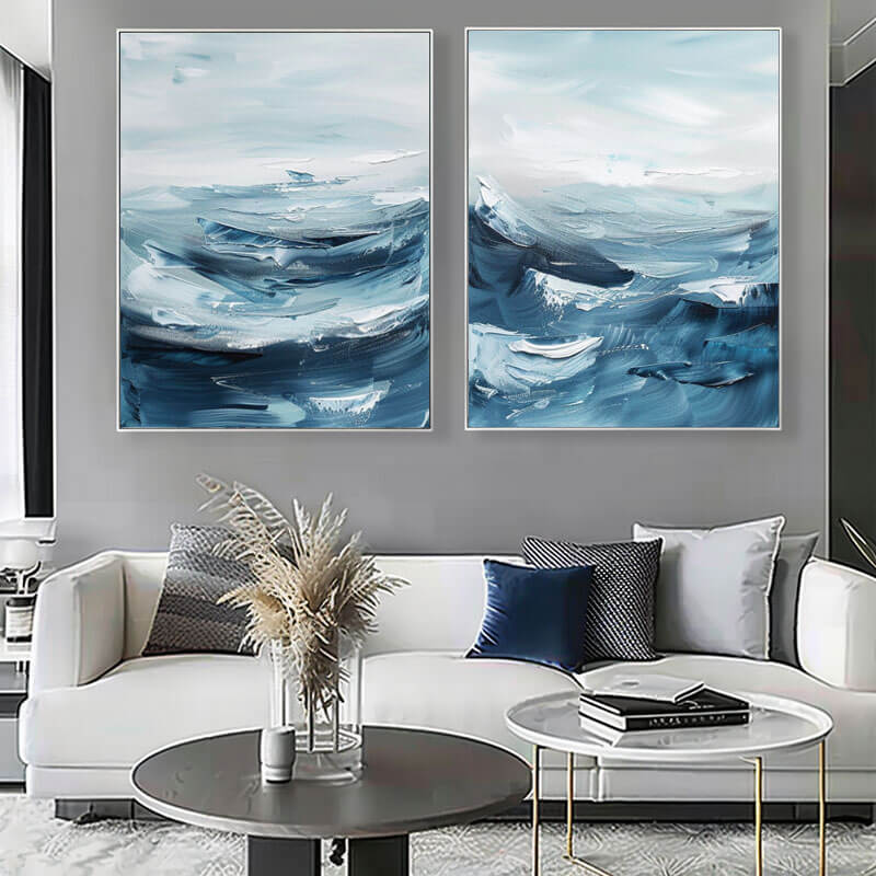 Original Abstract Canvas Art Set of 2 - Choppy Waters I - Hues Art Lab