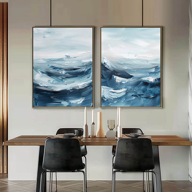 Original Abstract Canvas Art Set of 2 - Choppy Waters I - Hues Art Lab