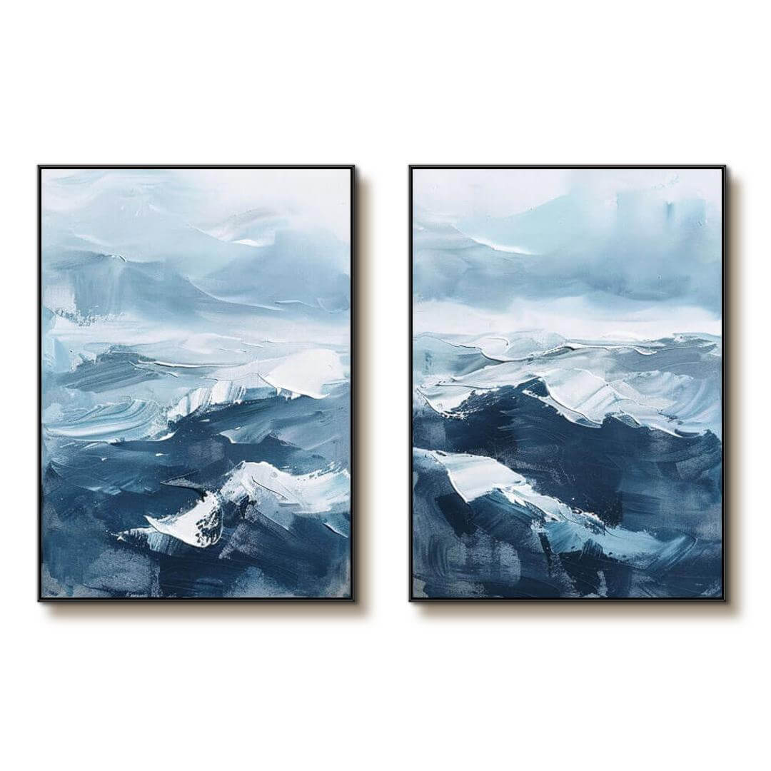 Original Abstract Canvas Art Set of 2 - Choppy Waters - Hues Art Lab