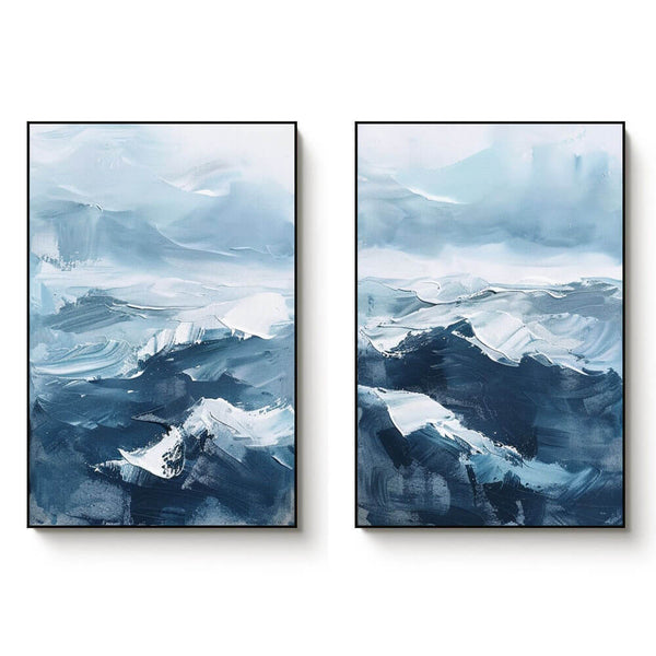 Original Abstract Canvas Art Set of 2 - Choppy Waters - Hues Art Lab