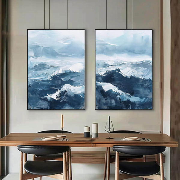 Original Abstract Canvas Art Set of 2 - Choppy Waters - Hues Art Lab