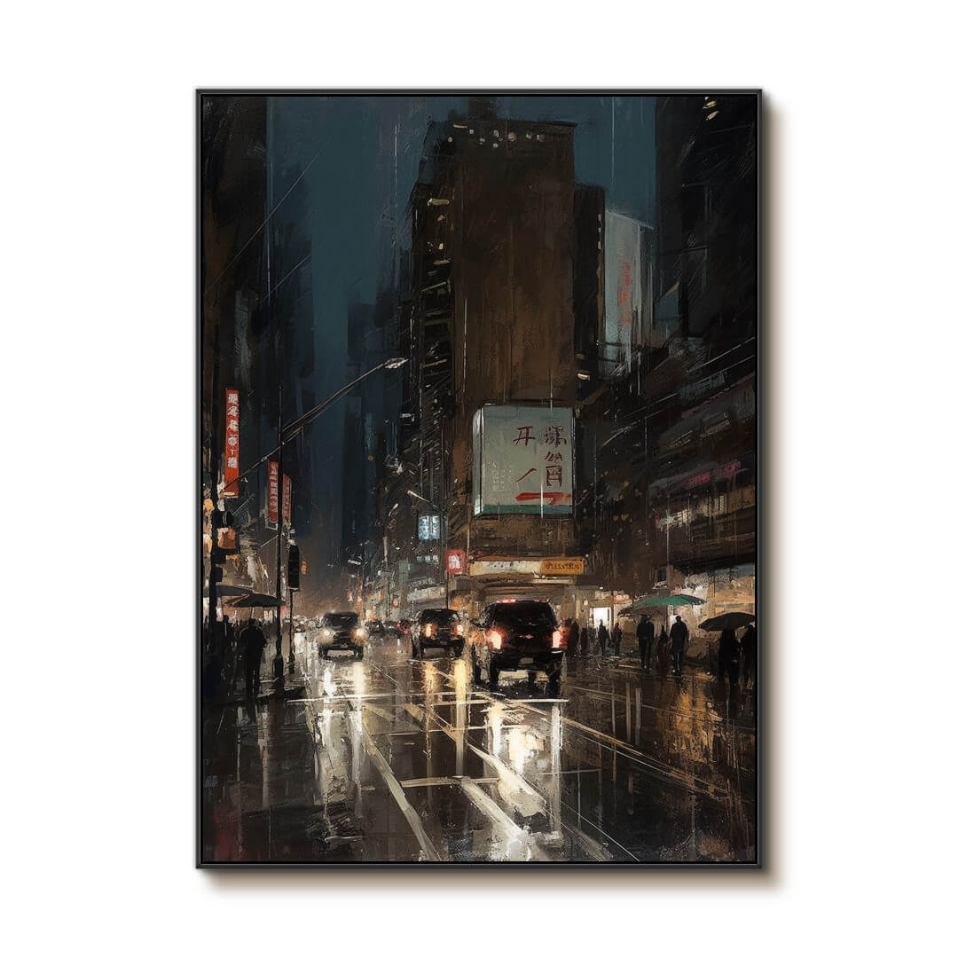 Cityscape Abstract Wall Art Painting - City At Night - Hues Art Lab