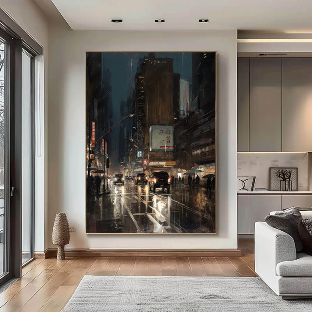 Cityscape Abstract Wall Art Painting - City At Night - Hues Art Lab