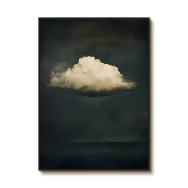 Floating Cloud on Midnight Background - Modern Minimalist Canvas - Clouds in the Dark Night - Hues Art Lab