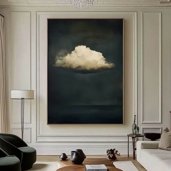 Floating Cloud on Midnight Background - Modern Minimalist Canvas - Clouds in the Dark Night - Hues Art Lab