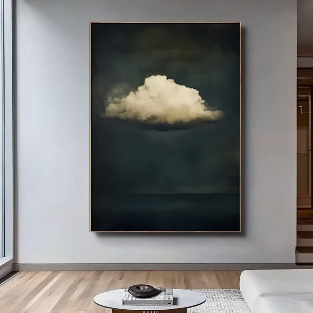 Floating Cloud on Midnight Background - Modern Minimalist Canvas - Clouds in the Dark Night - Hues Art Lab