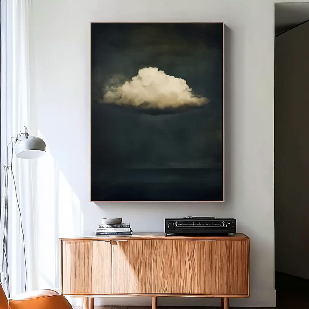 Floating Cloud on Midnight Background - Modern Minimalist Canvas - Clouds in the Dark Night - Hues Art Lab