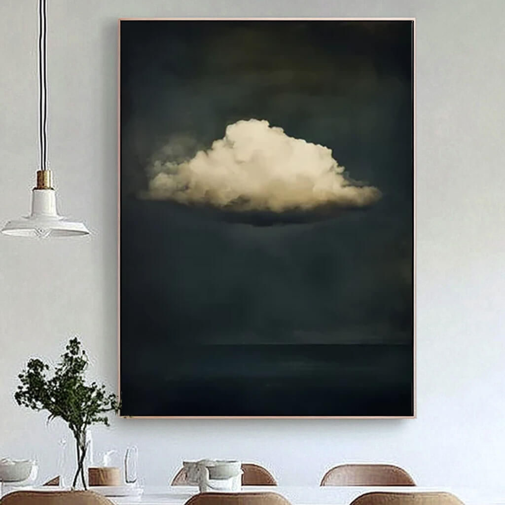 Floating Cloud on Midnight Background - Modern Minimalist Canvas - Clouds in the Dark Night - Hues Art Lab