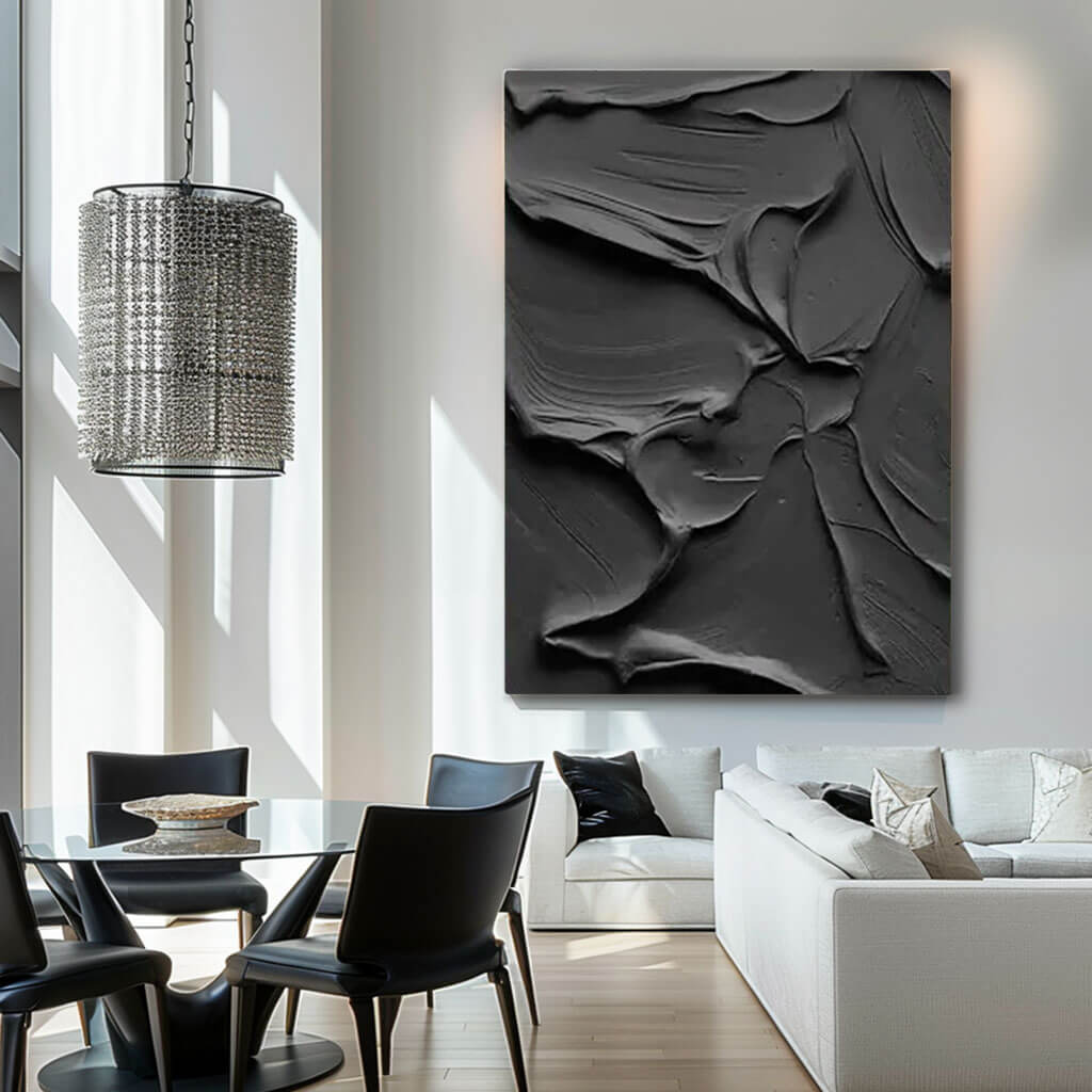 Black Textured Abstract Wall Art - Coalescence - Hues Art Lab