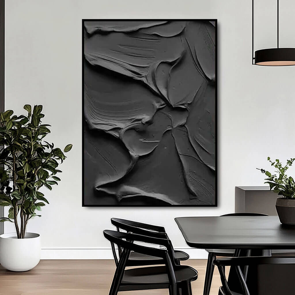 Black Textured Abstract Wall Art - Coalescence - Hues Art Lab