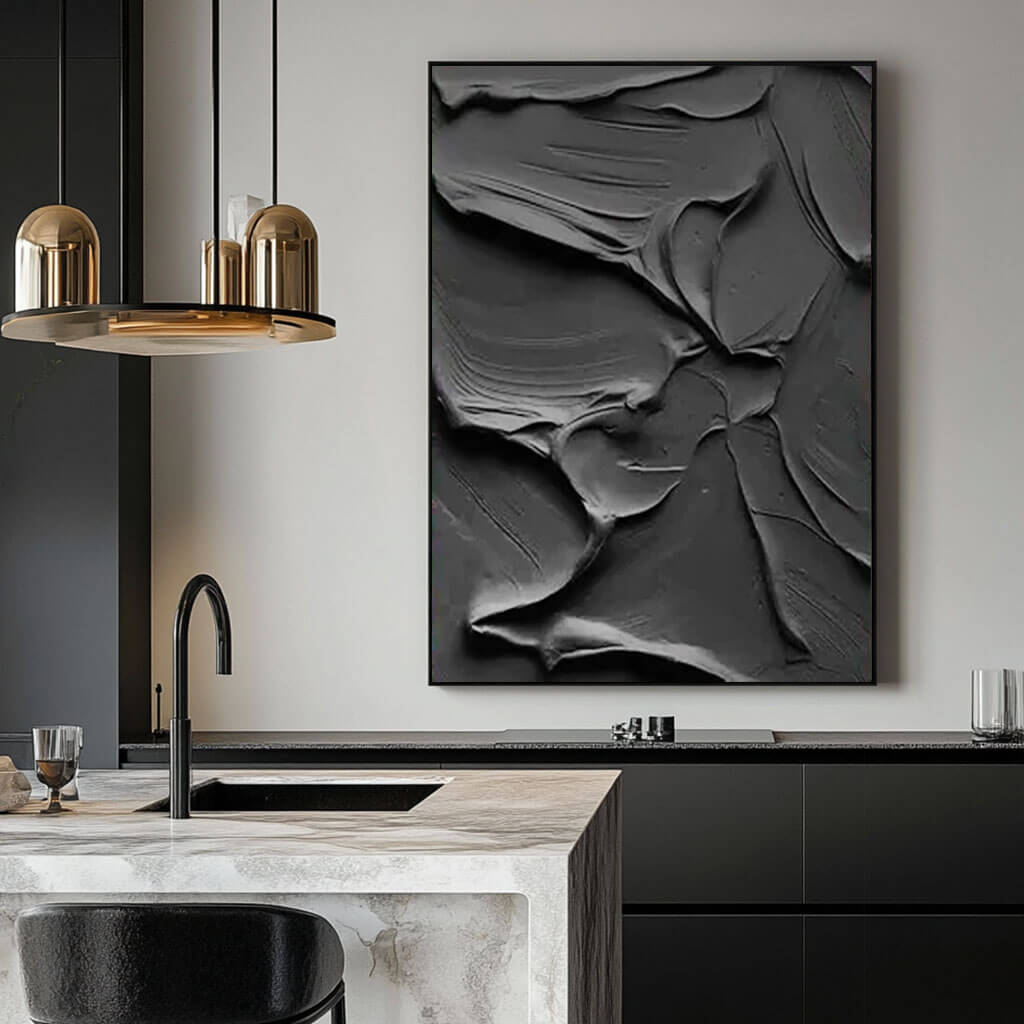 Black Textured Abstract Wall Art - Coalescence - Hues Art Lab