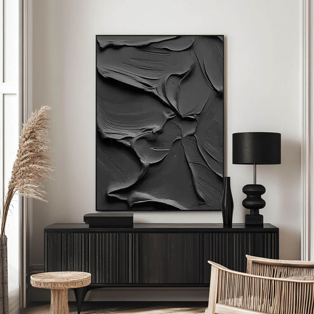 Black Textured Abstract Wall Art - Coalescence - Hues Art Lab