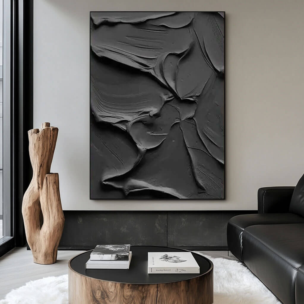 Black Textured Abstract Wall Art - Coalescence - Hues Art Lab