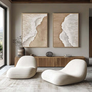Ocean-Inspired Textured Canvas Art Set of 2 in White and Sand Tones - Coastal Trace - Hues Art Lab