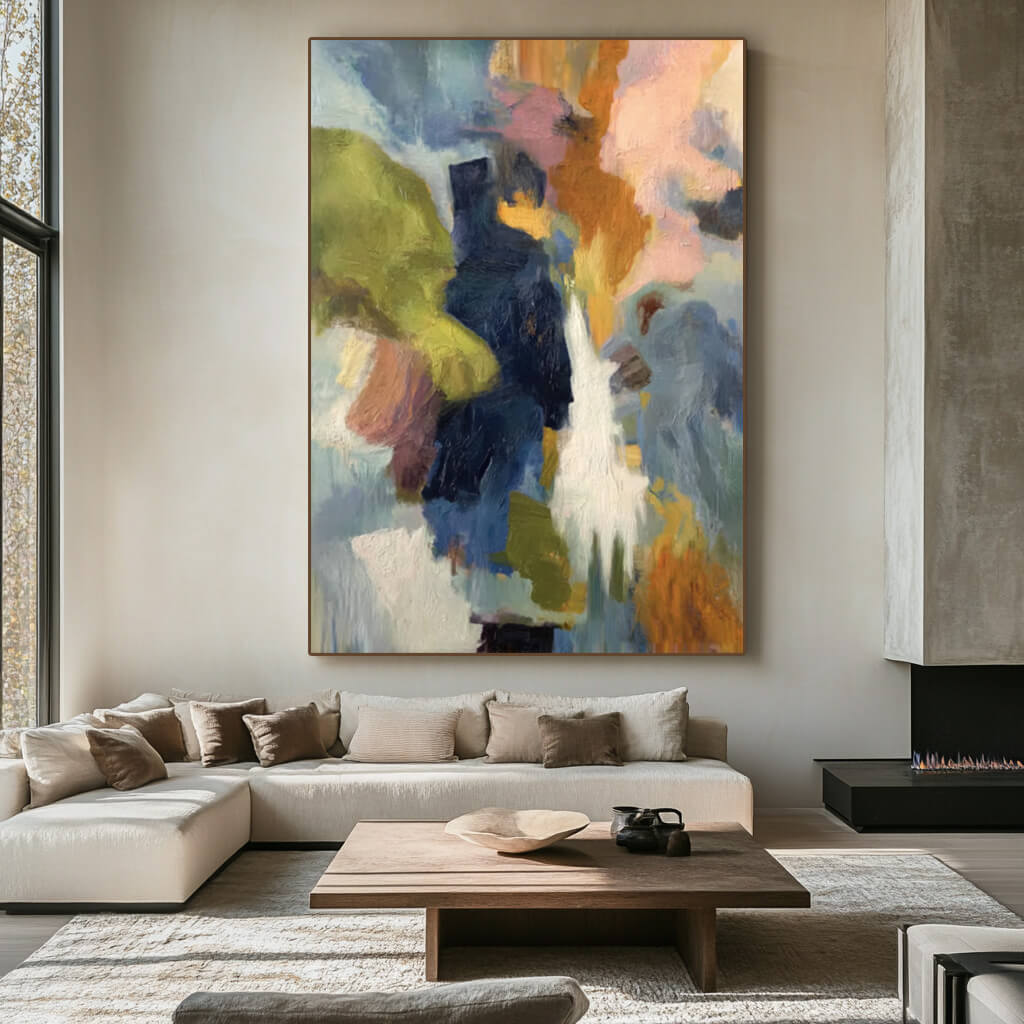 Colorful lyrical abstract wall art with geometric brushwork - Color Symphonic I - Hues Art Lab