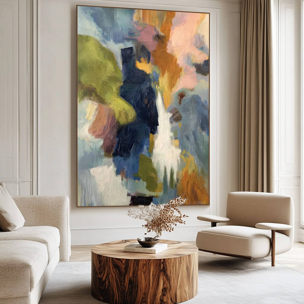 Colorful lyrical abstract wall art with geometric brushwork - Color Symphonic I - Hues Art Lab