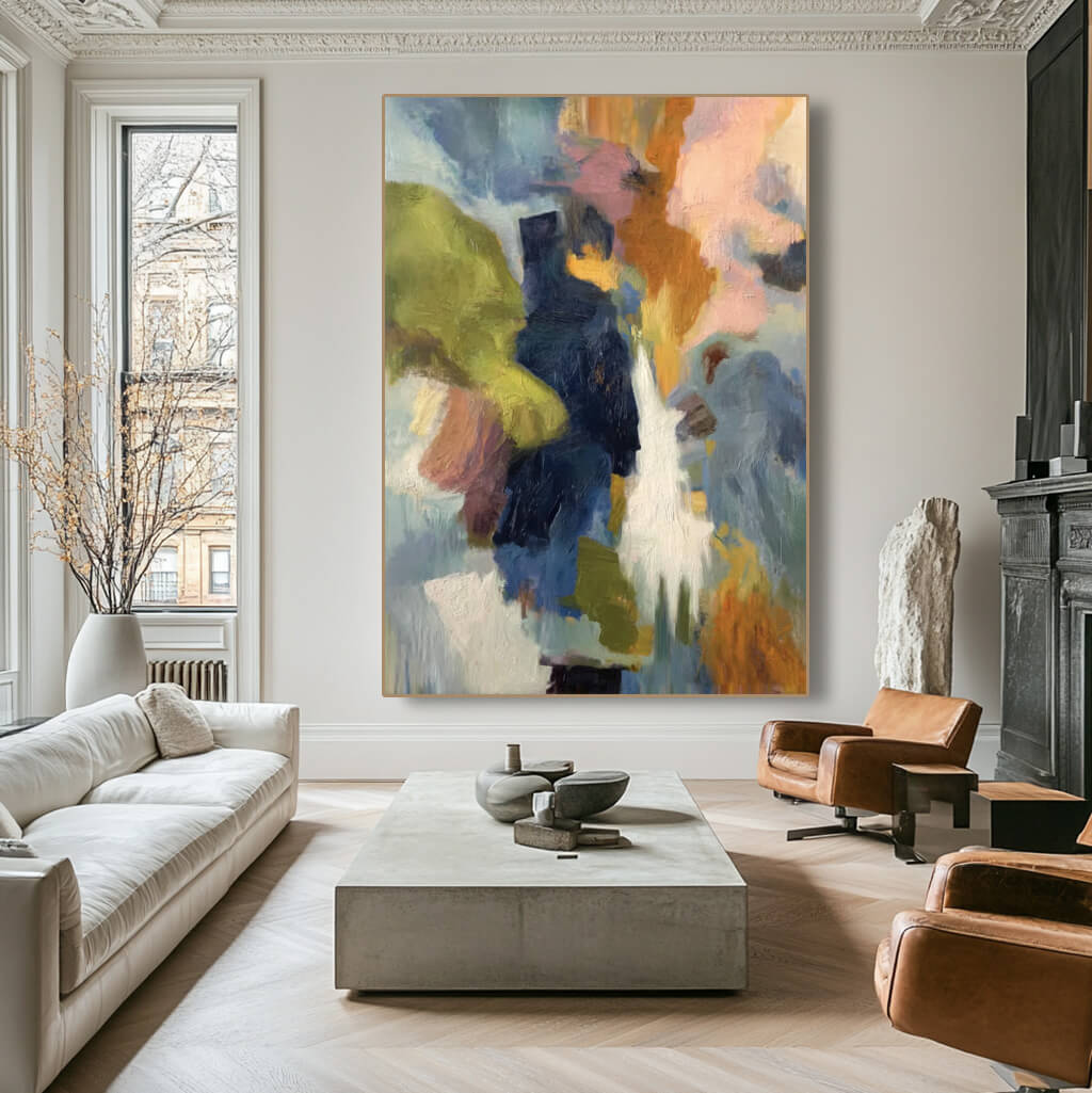 Colorful lyrical abstract wall art with geometric brushwork - Color Symphonic I - Hues Art Lab