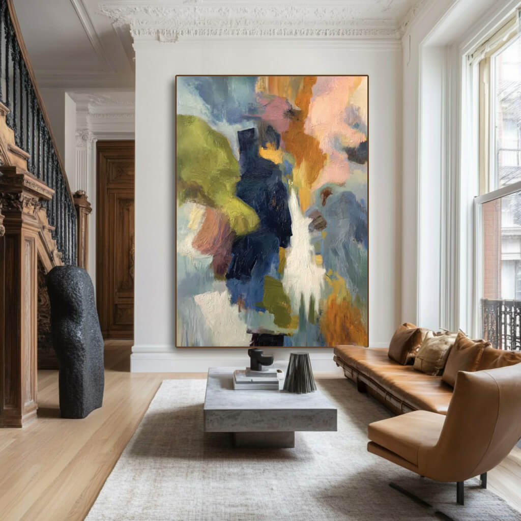 Colorful lyrical abstract wall art with geometric brushwork - Color Symphonic I - Hues Art Lab