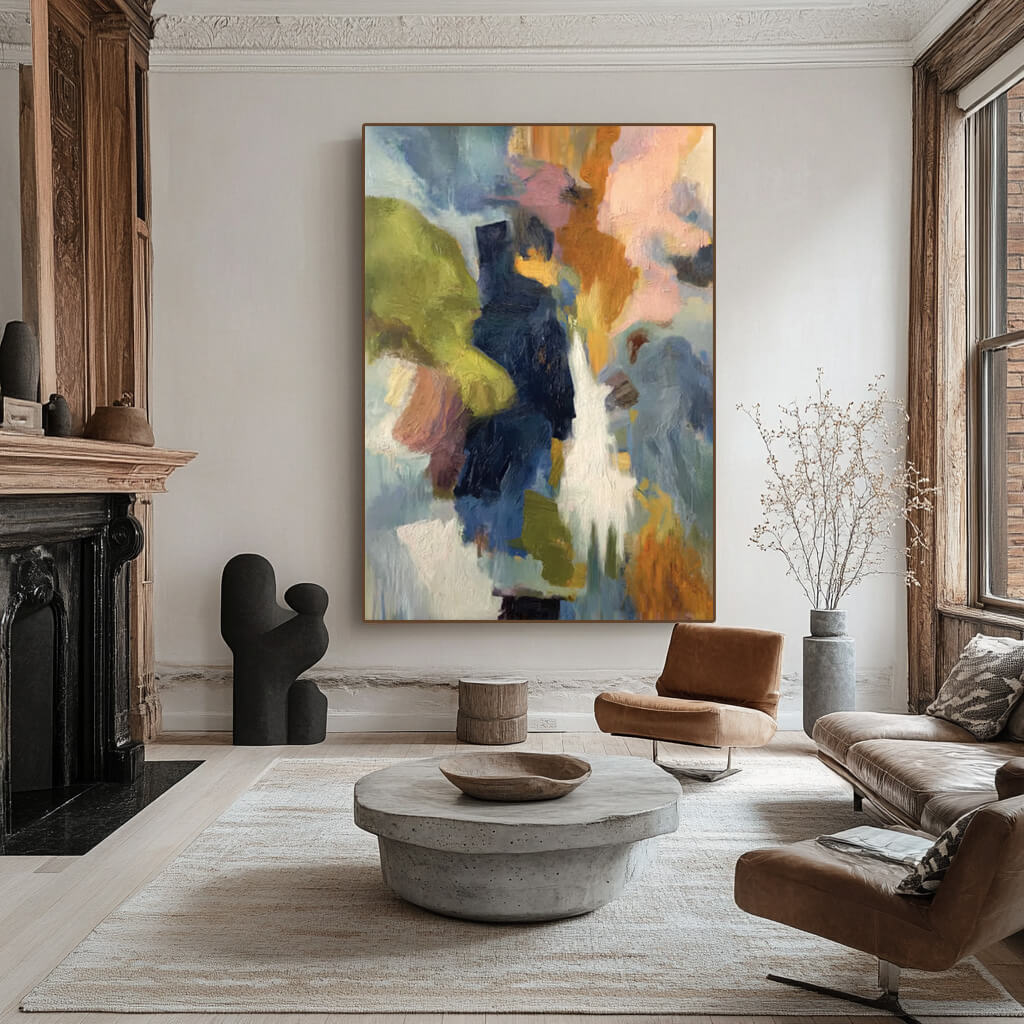 Colorful lyrical abstract wall art with geometric brushwork - Color Symphonic I - Hues Art Lab