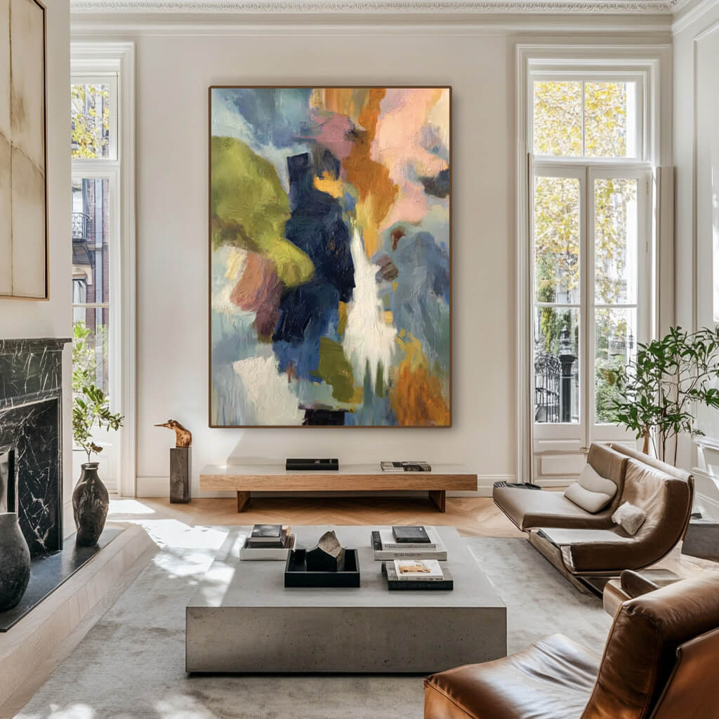 Colorful lyrical abstract wall art with geometric brushwork - Color Symphonic I - Hues Art Lab
