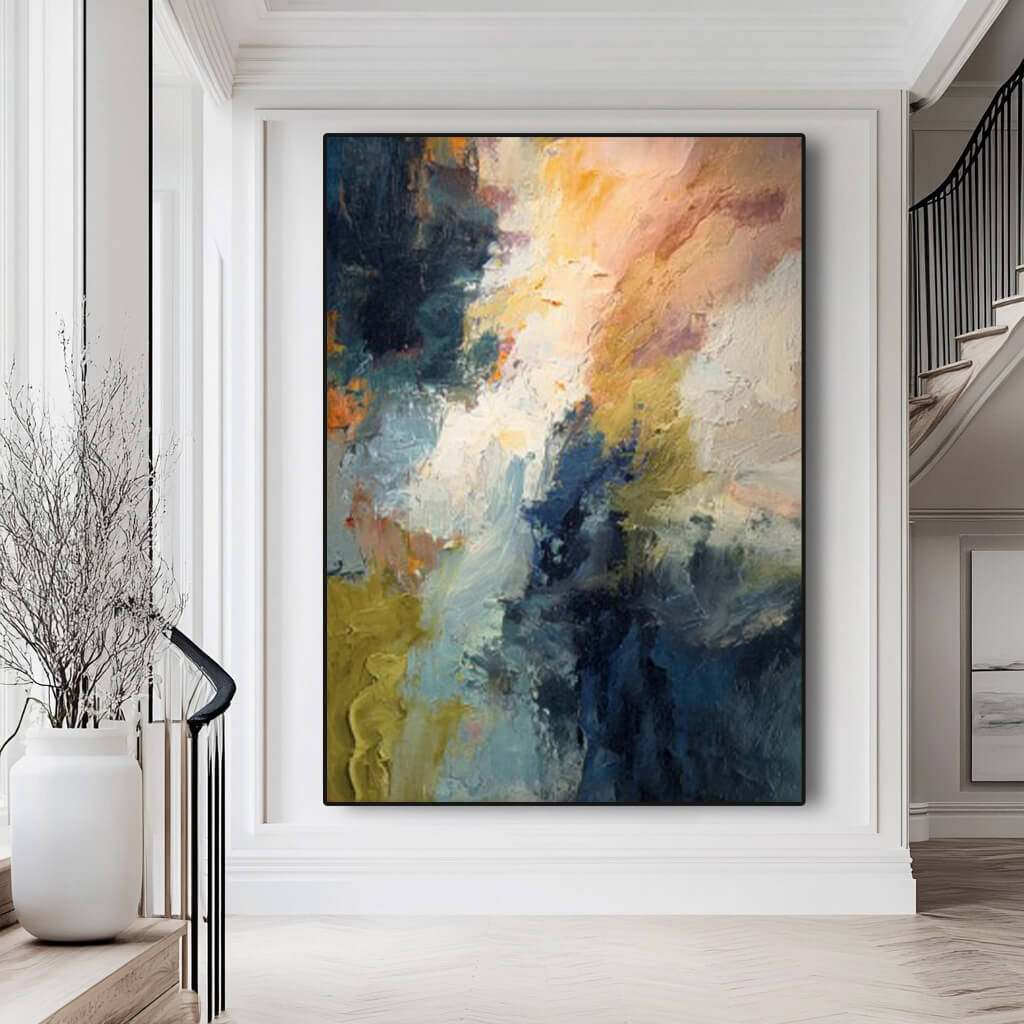 Colorful lyrical abstract wall art with blue green and gold accents - Color Symphonic III - Hues Art Lab