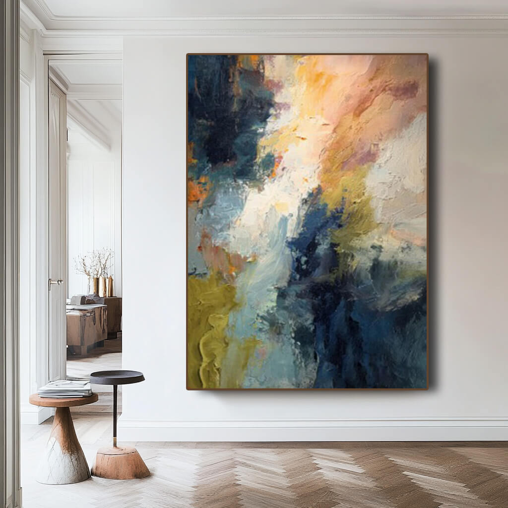 Colorful lyrical abstract wall art with blue green and gold accents - Color Symphonic III - Hues Art Lab