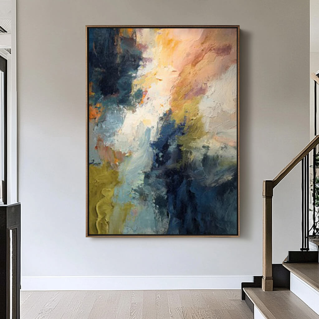 Colorful lyrical abstract wall art with blue green and gold accents - Color Symphonic III - Hues Art Lab