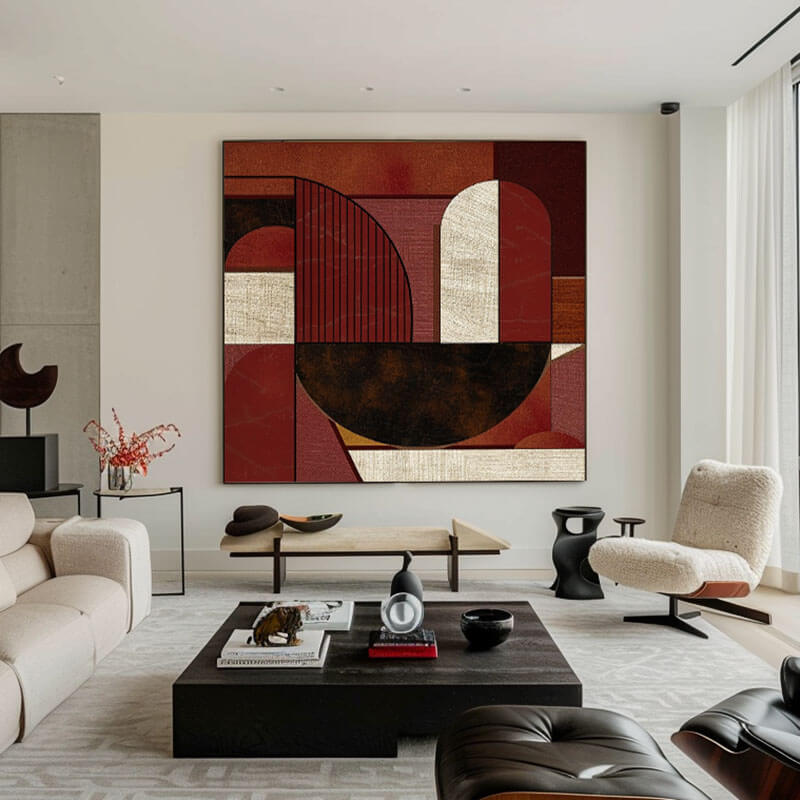 Original Abstract Art Painting - Composition I with Red and Black - Hues Art Lab