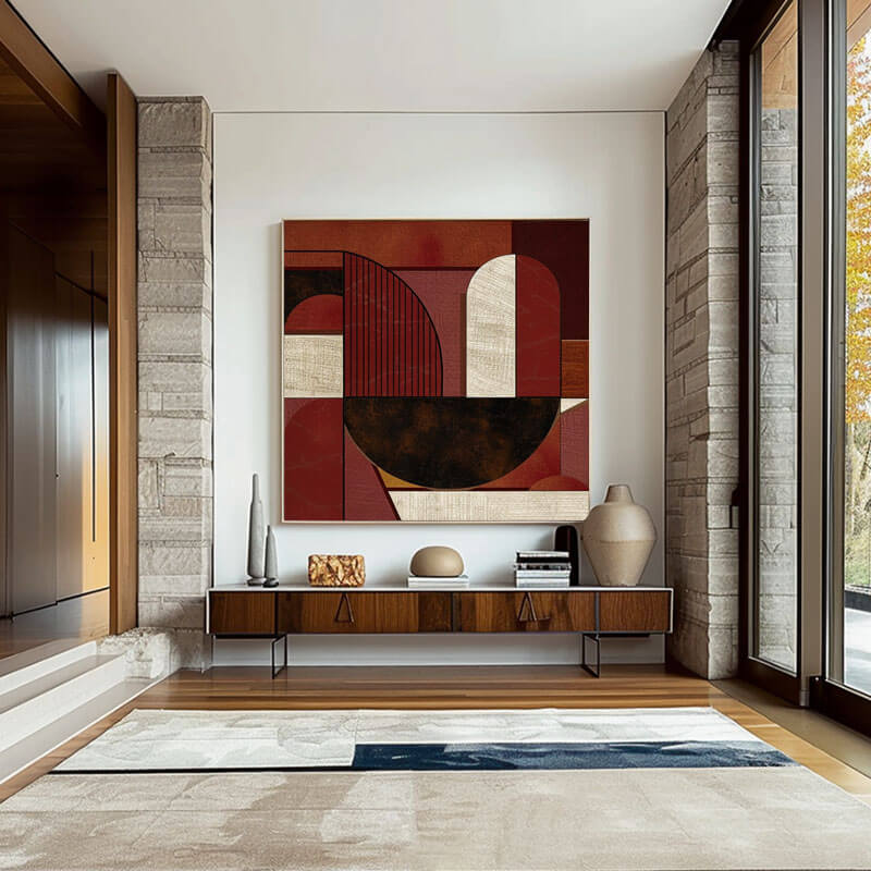 Original Abstract Art Painting - Composition I with Red and Black - Hues Art Lab