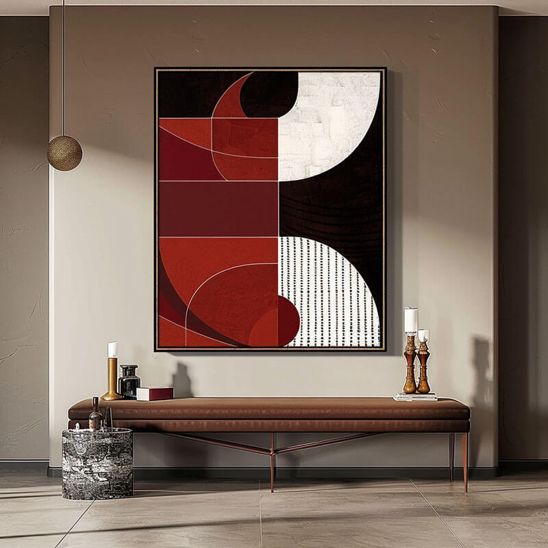 Original Abstract Canvas Art Painting - Composition I with Red and Black - Hues Art Lab