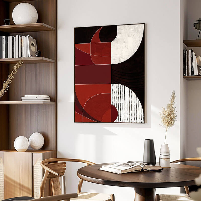 Original Abstract Canvas Art Painting - Composition I with Red and Black - Hues Art Lab