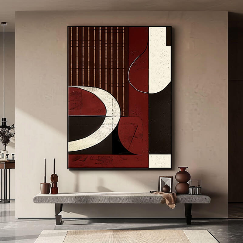 Original Abstract Canvas Art Painting - Composition with Red and Black - Hues Art Lab