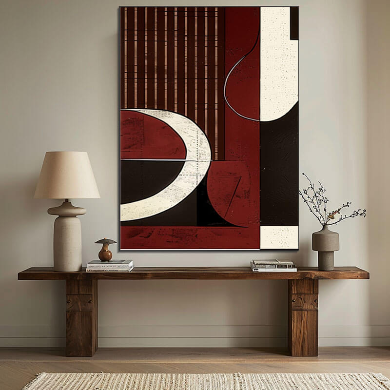 Original Abstract Canvas Art Painting - Composition with Red and Black - Hues Art Lab