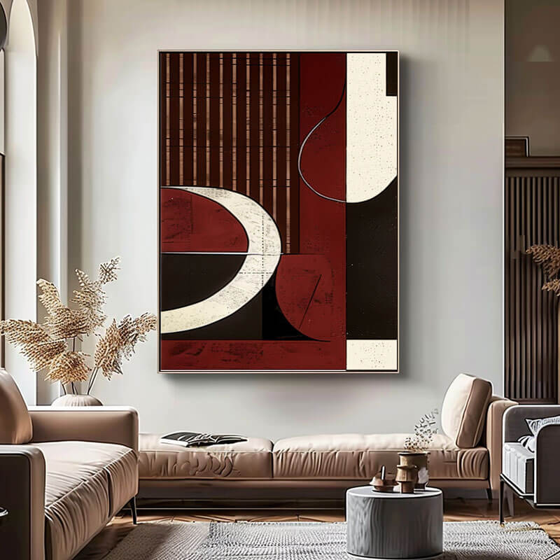 Original Abstract Canvas Art Painting - Composition with Red and Black - Hues Art Lab