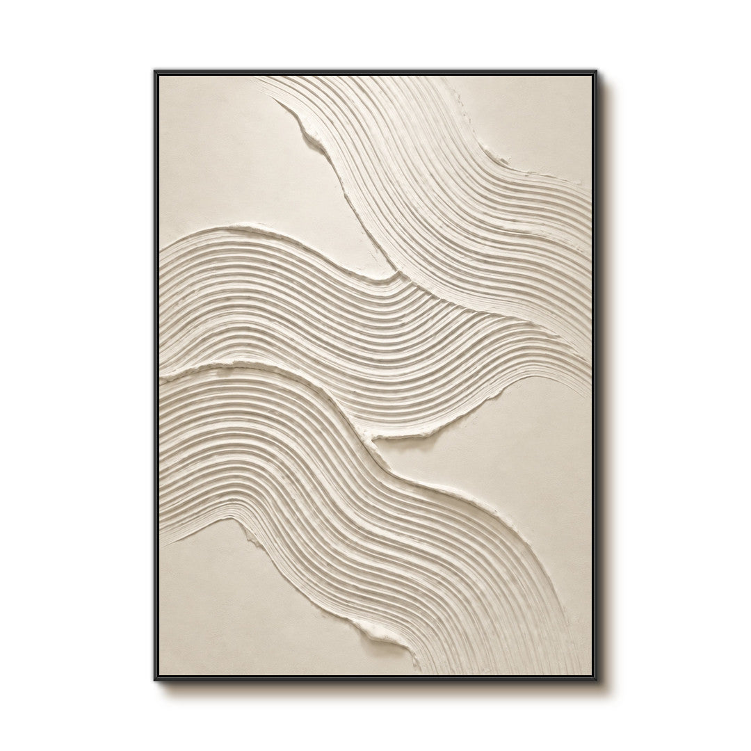 white sculptural textured wall art with flowing contour lines on beige on a clean white background