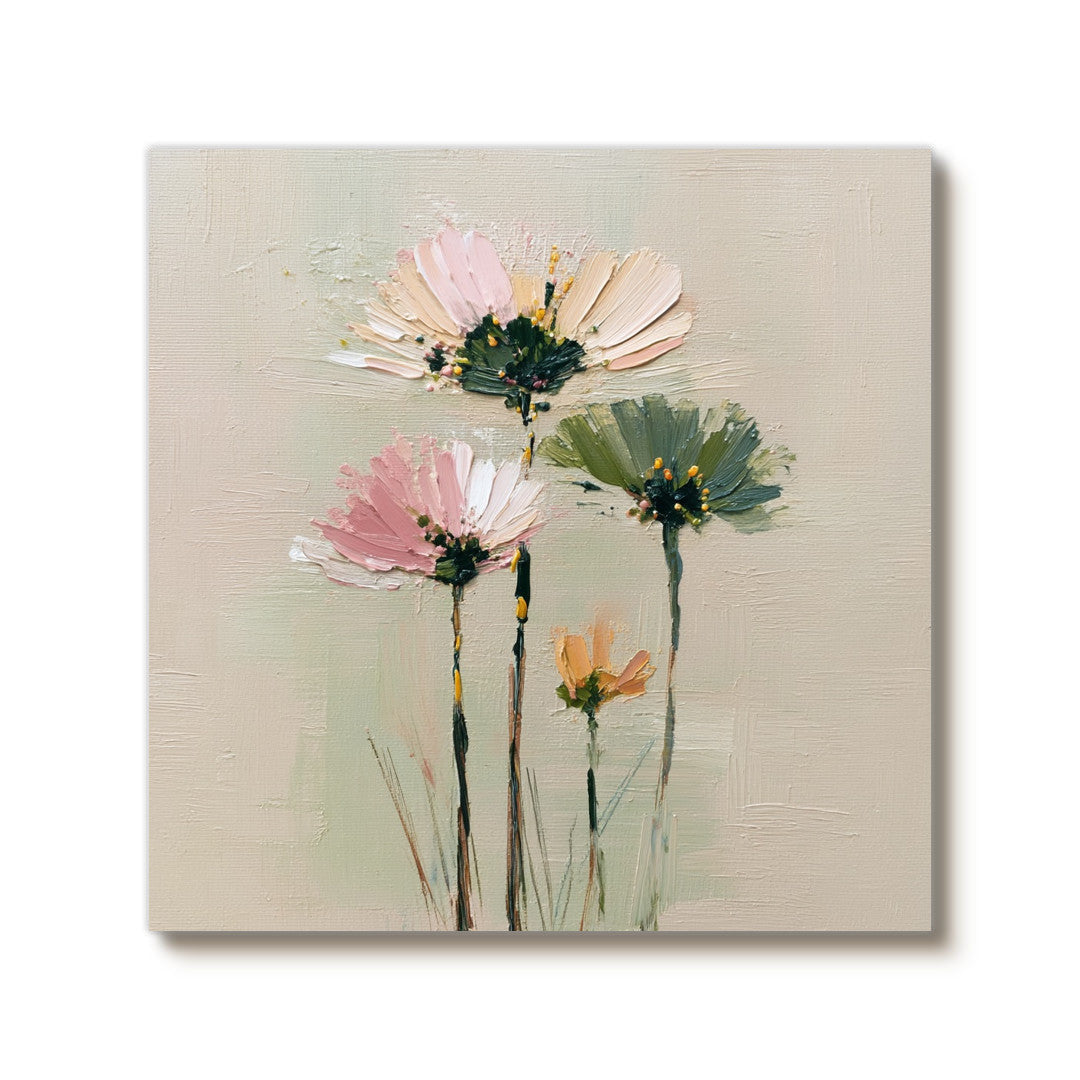 Cosmos Under the Sun textured floral artwork with sunlit cosmos blooms