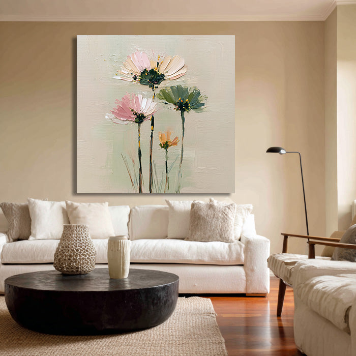 Cosmos Under the Sun modern painting with radiant floral texture