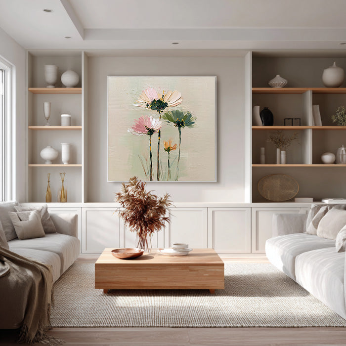 Cosmos Under the Sun gallery view of textured floral canvas art
